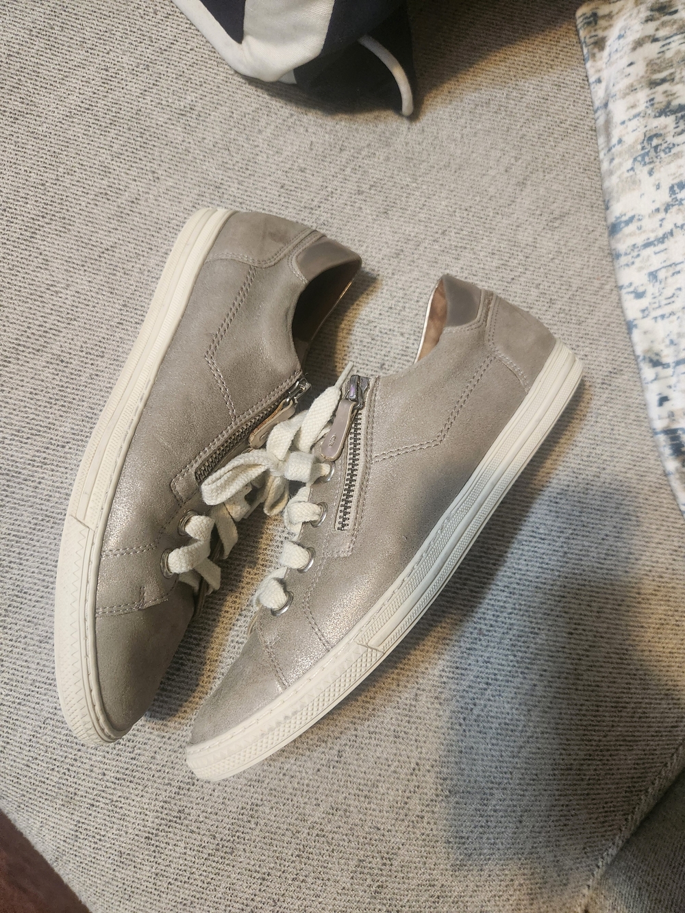 Paul Green Metallic Taupe Leather Lace-Up Sneakers - Picture 6 of 13